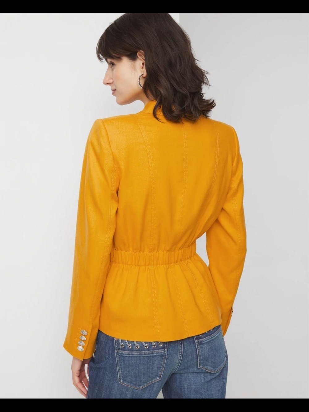 WHBM Matching Set – Mustard Ruched Blazer (NWT) + Peplum Top (NWOT) - Size 14 - Picture 3 of 10